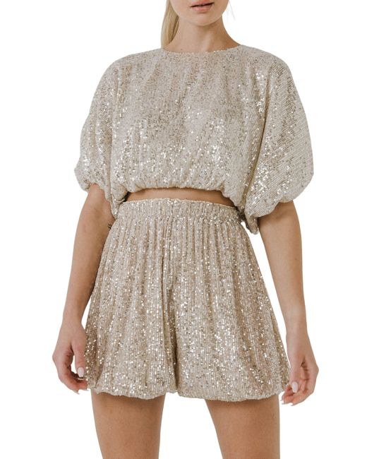 Endless Rose White Sequin Puff Crop Top