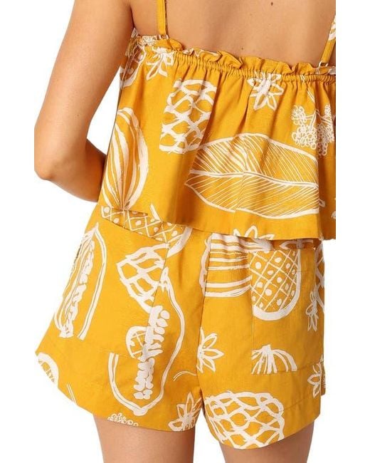 Petal & Pup Yellow Honey Mixed Print Cotton & Linen Drawstring Shorts