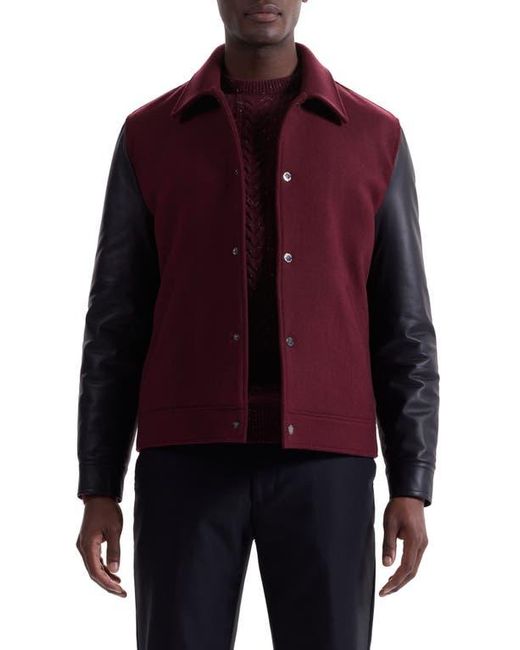 Bugatchi Purple Leather Sleeve Tweed Jacket for men