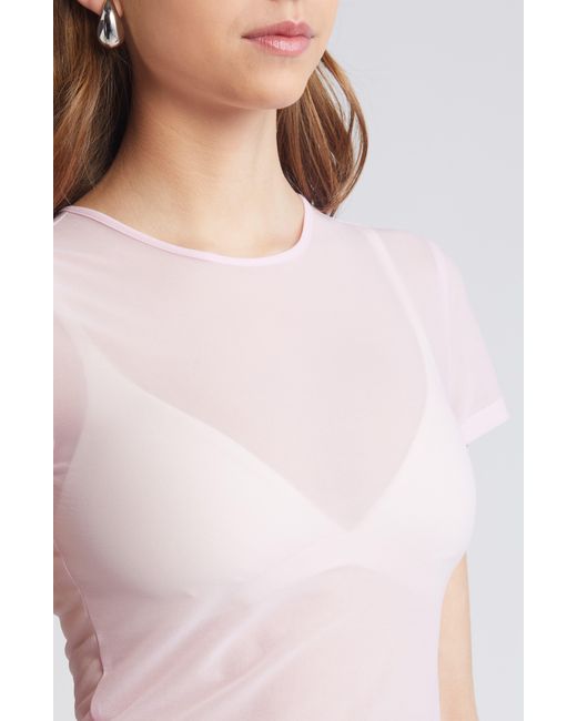 Open Edit Pink Sheer Short Sleeve Top