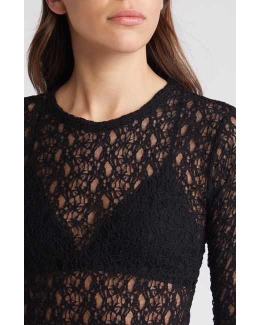 FRAME Black Sheer Stretch Lace Top