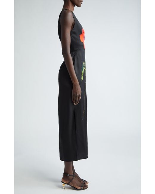 Alexander McQueen Black Rose Print Silk Cocktail Dress
