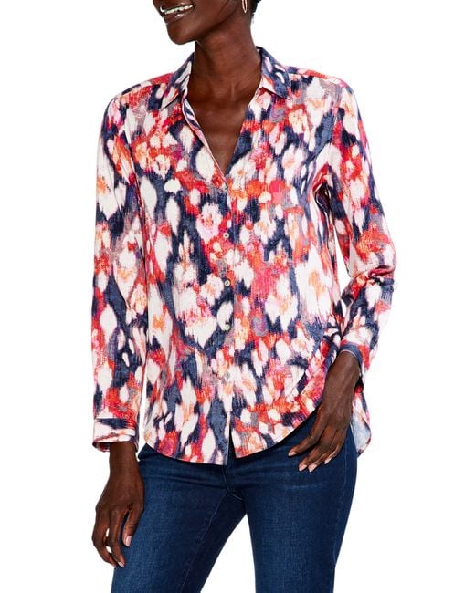 NIC+ZOE Nic+zoe Live-in Floral Ikat Button-up Blouse in Red | Lyst
