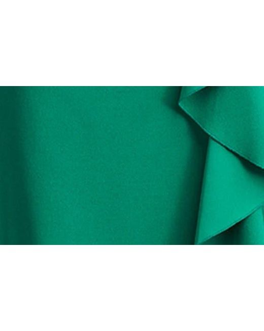Tadashi Shoji Green Asymmetric Neck Side Ruffle Fit & Flare Gown