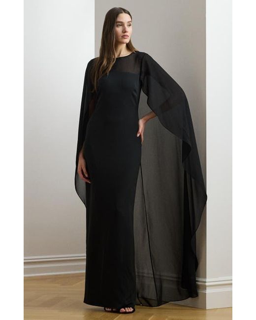 Ralph Lauren Black Semisheer Capelet Georgette Gown