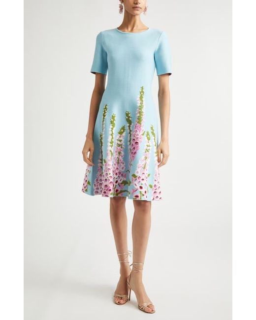 Oscar de la Renta Foxglove Jacquard Knit Fit & Flare Dress in Blue | Lyst
