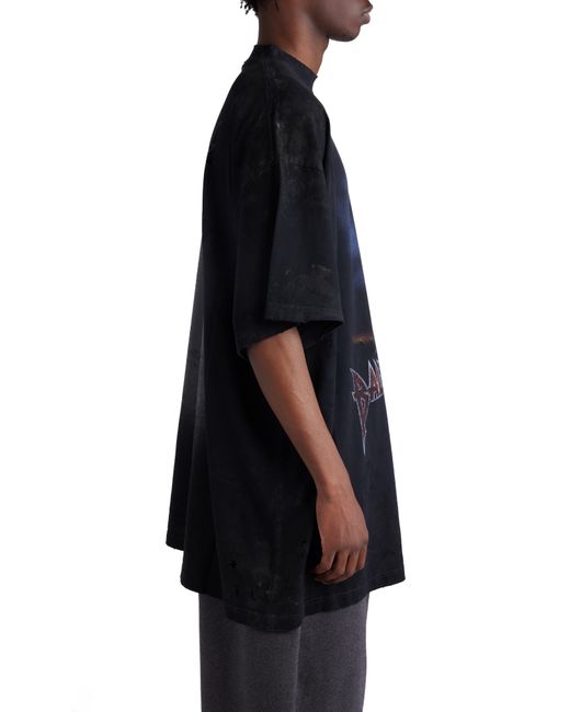 Balenciaga Black Paris Moon Oversize Distressed Cotton Graphic T-shirt for men