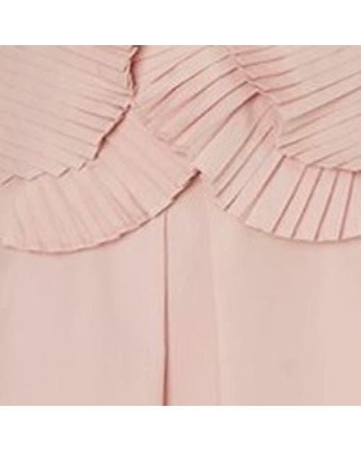 Karen Millen Pink Pleated Ruffle Sleeve Woven Midi Dress