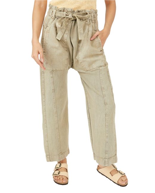 Free People Linen Sky Rider Straight Leg Paperbag Pants in Natural | Lyst
