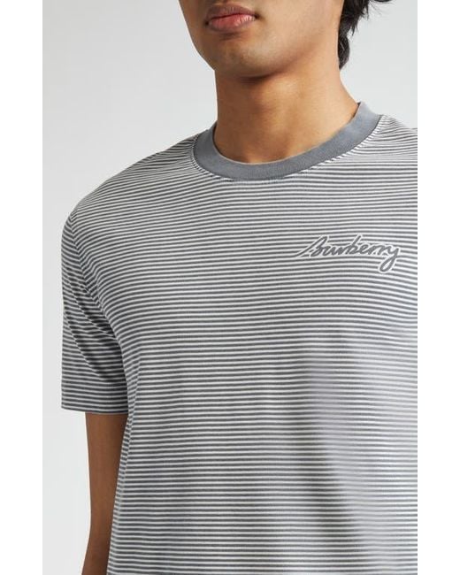 Burberry Gray Stripe Chest Logo T-Shirt for men