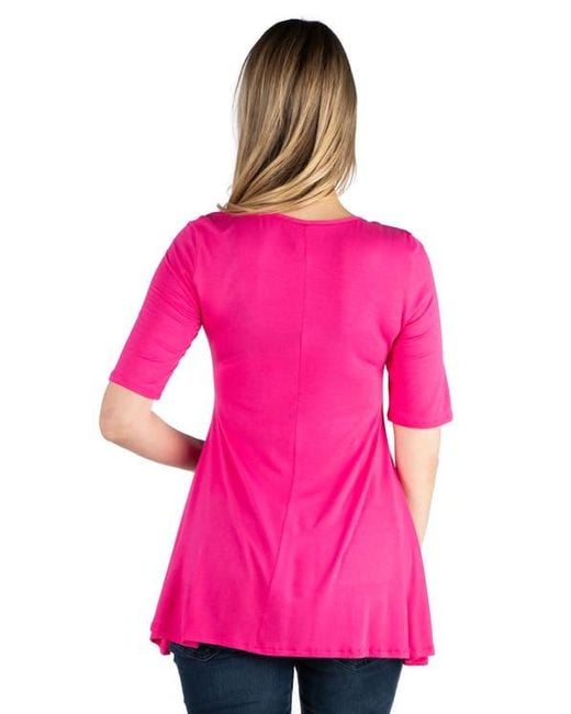 24seven Comfort Apparel Pink Maternity Elbow Swing Tunic Top