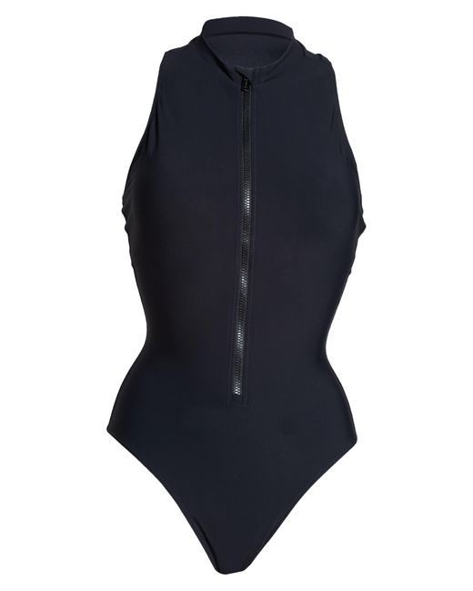 Sweaty Betty Black Vista High Neck Zip-up One-piece Swimsuit