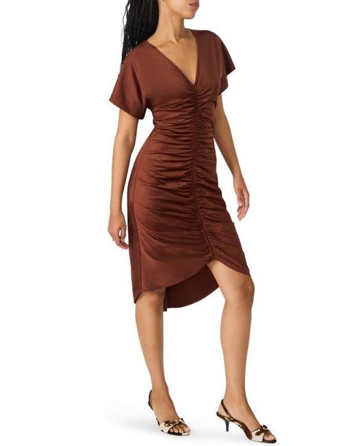 Steve Madden Red Aimee Ruched Short Sleeve Dress