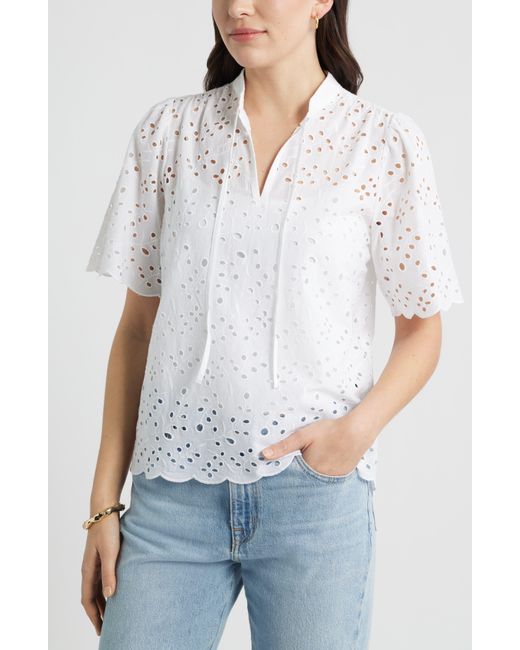 Caslon White Eyelet Split Neck Cotton Top