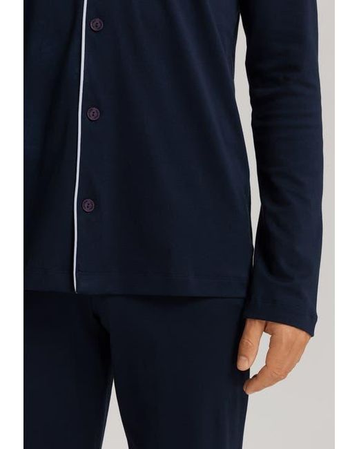 Hanro Blue Night And Day Button Front Cotton Pajama Set for men