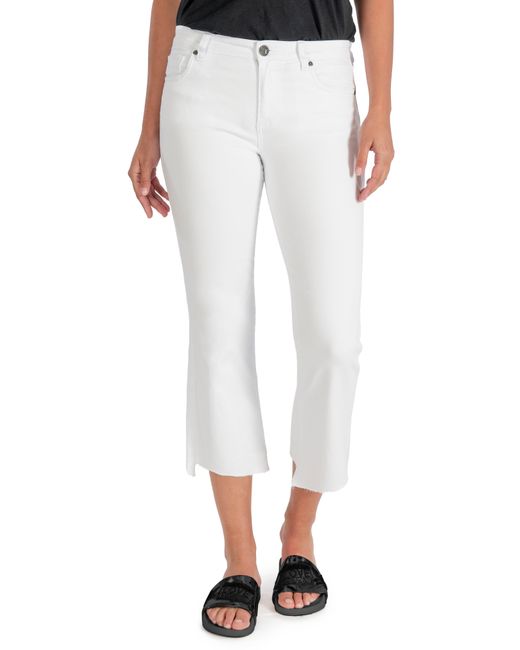 Kut From The Kloth White Kelsey High Waist Raw Hem Ankle Flare Jeans