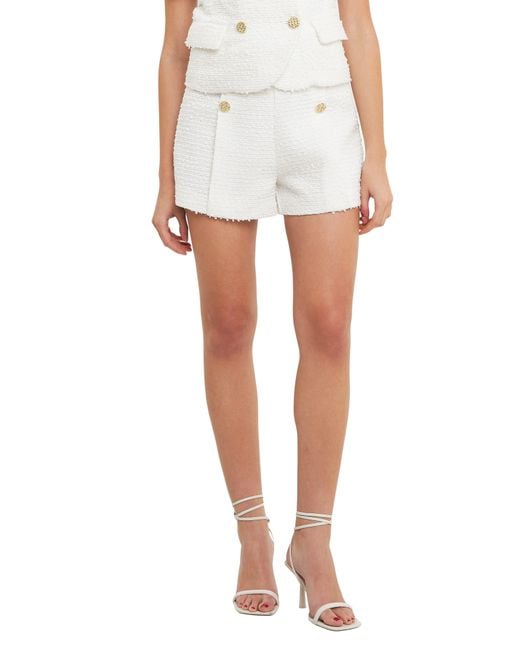 Endless Rose White Double Button Tweed Shorts