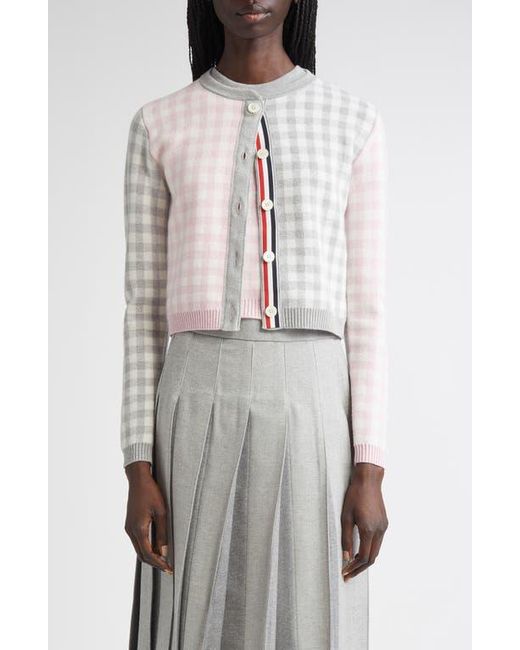 Thom Browne Gray Fun-Mix Gingham Check Bird's Eye Wool Blend Cardigan