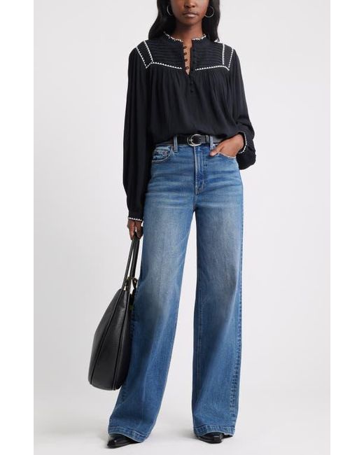 Treasure & Bond Black High Neck Embroidered Long Sleeve Top