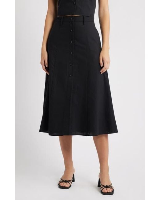 Wayf Black Cynthia Button-Through Midi Skirt