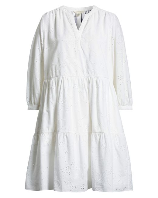 Caslon White Caslon(r) Long Sleeve Tiered Cotton Eyelet Dress