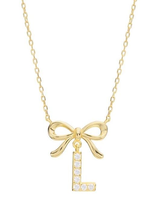 ATHRA LUXE Metallic Cubic Zirconia Bow Initial Pendant Necklace