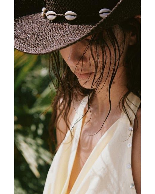 Mango Black Straw Hat With Shells