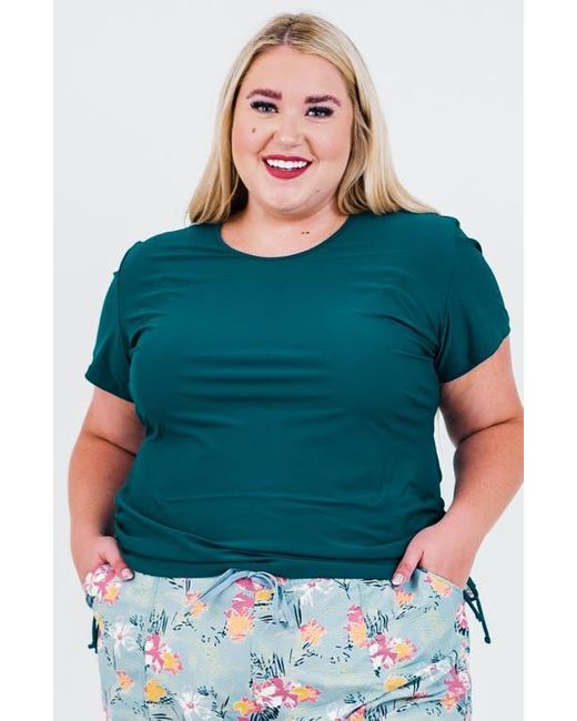 Calypsa Green Plus Size Short Sleeve Adele Swim Top