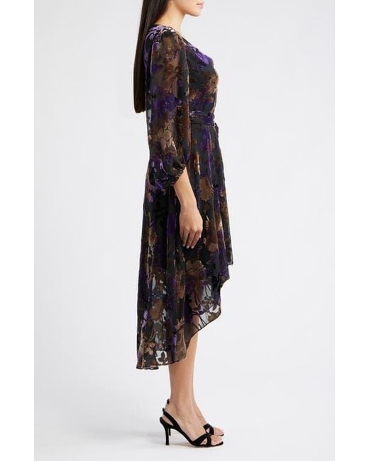 long sleeve burnout velvet cocktail dress eliza j Eliza J Floral Burnout Velvet Puff Sleeve Midi Dress in Black