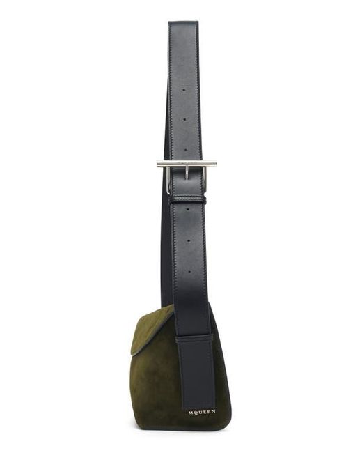 Alexander McQueen Black Large T-Bar Suede Sling Bag