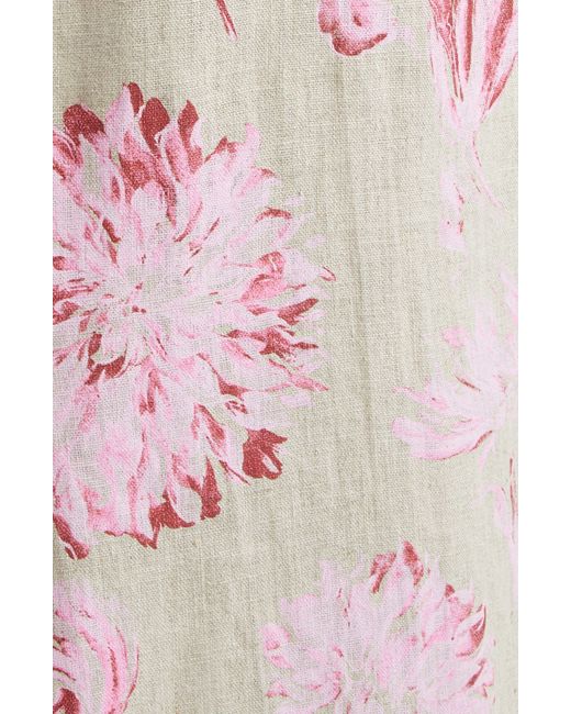 Lela Rose Multicolor Pressed Flower Print Linen Column Dress