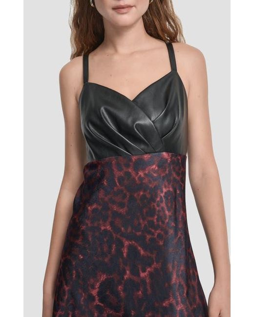 DKNY Womens Purple Faux Leather Mixed Media Midi Dress dresses