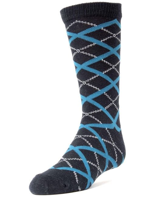 Memoi Blue Diamond Interlock Crew Socks for men
