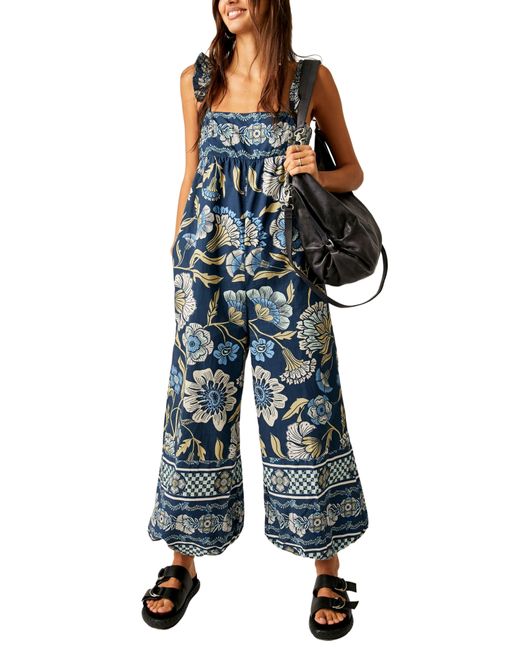 Free People Bali Albright Floral Cotton Jumpsuit in Blue | Lyst