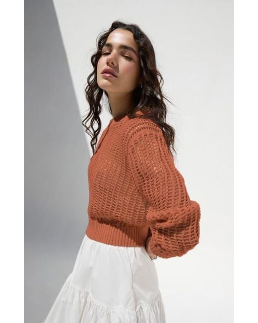 DELUC Brown Einar Crop Open Stitch Sweater