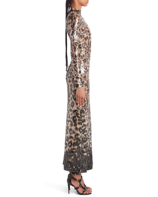 Tom Ford Multicolor Sequin Leopard Print Long Sleeve Gown