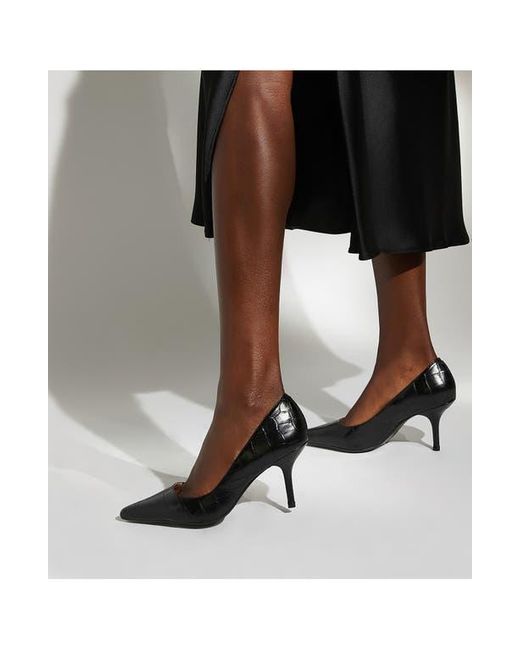 Dune Black Bold Croc Embossed Pointed Toe Pump
