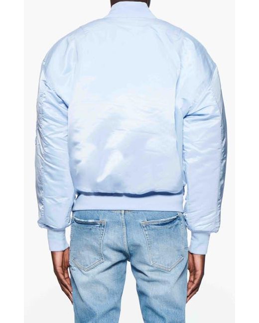 Purple Brand Blue Oversize Satin Bomber Jacket for men