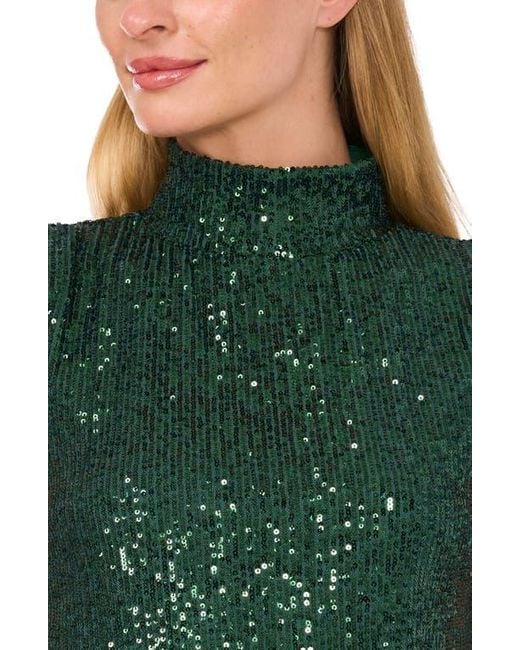 Cece Green Sequin Mock Neck Top