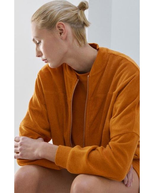 Mango Orange Cotton Blend Terry Bomber Jacket