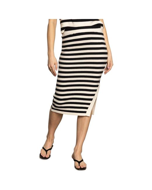 Sanctuary Black Stripe Side Slit Midi Skirt