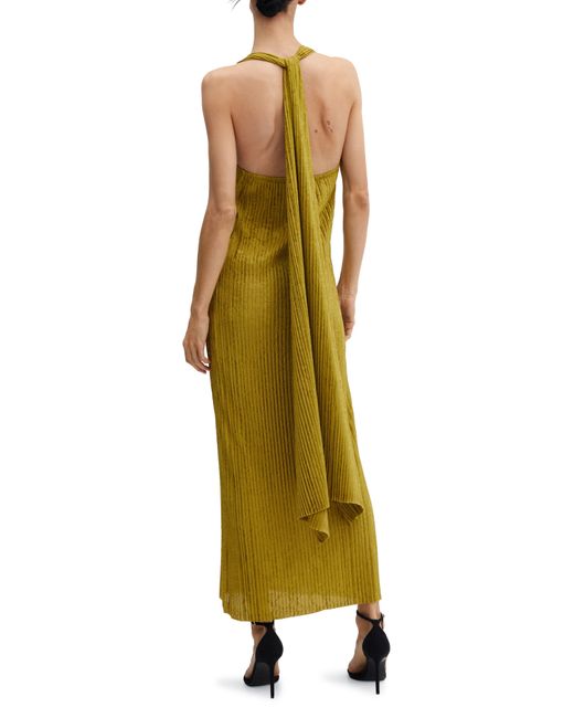 Mango Yellow Open Back Pleated Dress