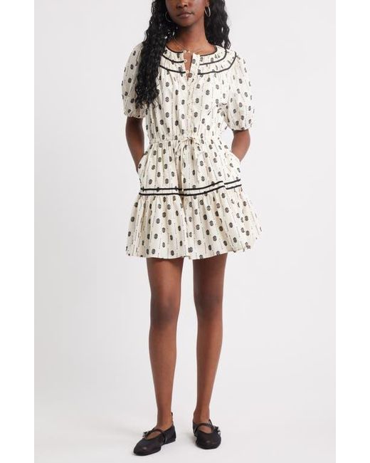 Treasure & Bond Natural Short Sleeve Cotton Blend Tiered Minidress