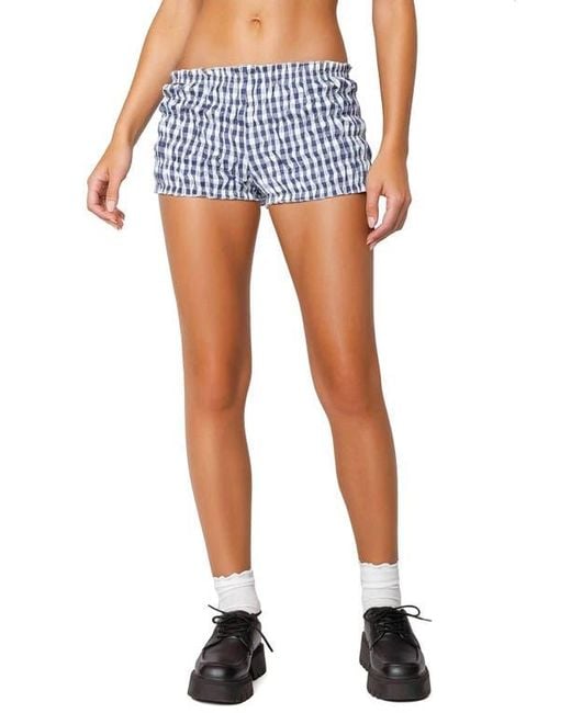 Edikted Blue Gingham Smocked Microshorts