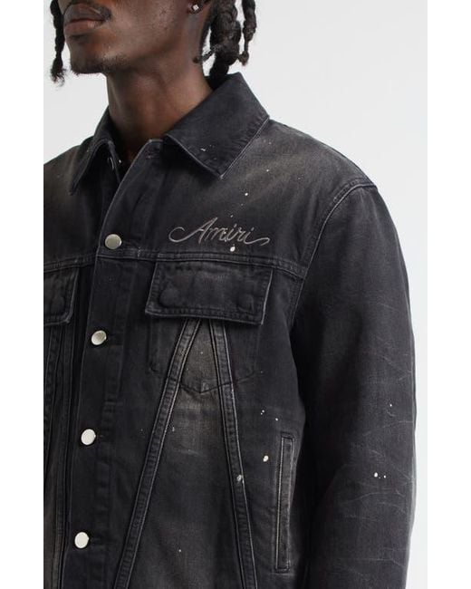 Amiri Bleach Bandana Denim Trucker Jacket in Black for Men | Lyst