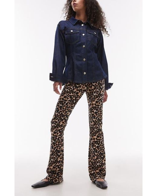 TOPSHOP Blue Leopard Print Bootcut Pants