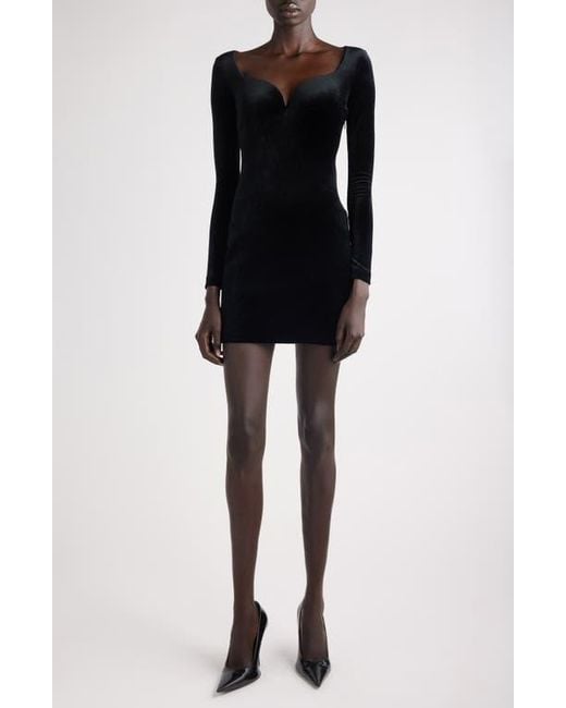 black velvet sweetheart long sleeve mini dress Balenciaga Women's Sweetheart Long Sleeve Velvet Minidress - Black