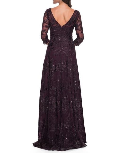 La Femme Women's Purple Beautiful Lace Mother Of The Bride Dress