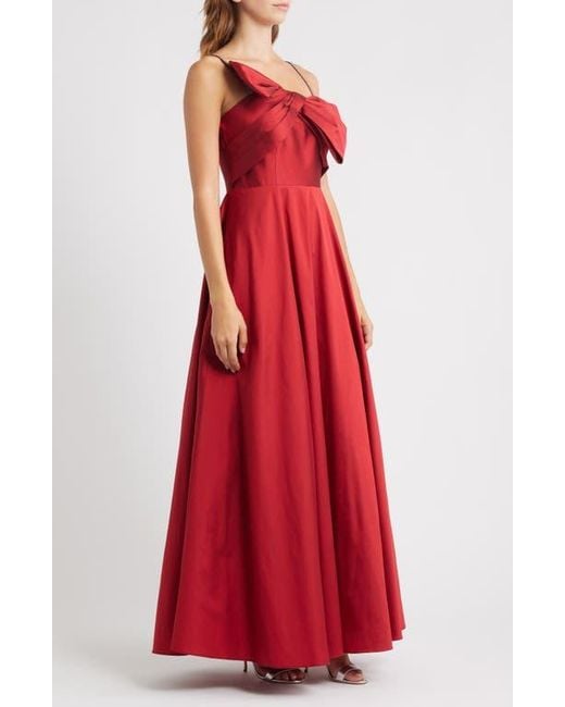 Eliza J Red Rhinestone Strap Bow Bodice Gown