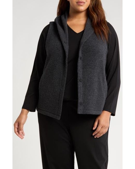 Eileen Fisher Hooded Wool Blend Vest in Black Lyst